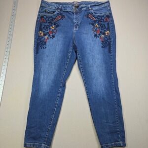Love & Legend Womens Floral Embroidered Blue Denim Jeans Size 22